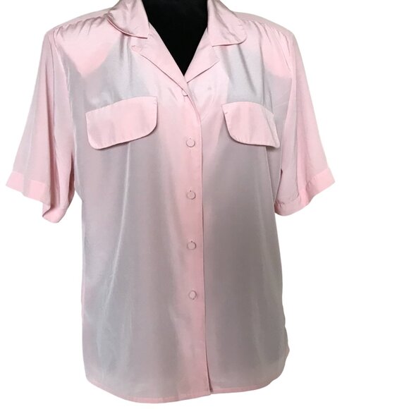 Alyssa Carr 70s Tunic Top: Vintage Pink Short Sleeve Blouse, Size 12 - Picture 1 of 6
